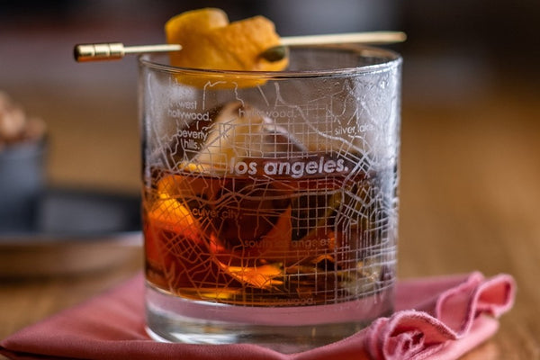 Custom etched rocks glass with hometown map