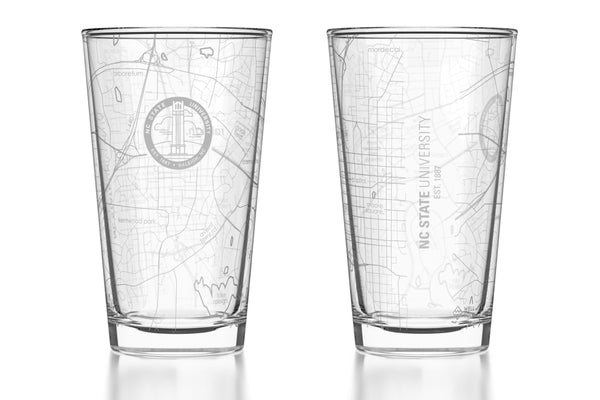 North Carolina State University - NC State Etched Map Pint Glass Pair