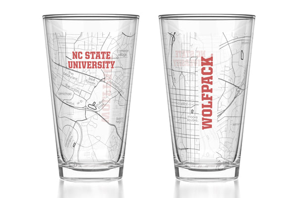 North Carolina State University - NC State Printed Map Pint Glass Pair
