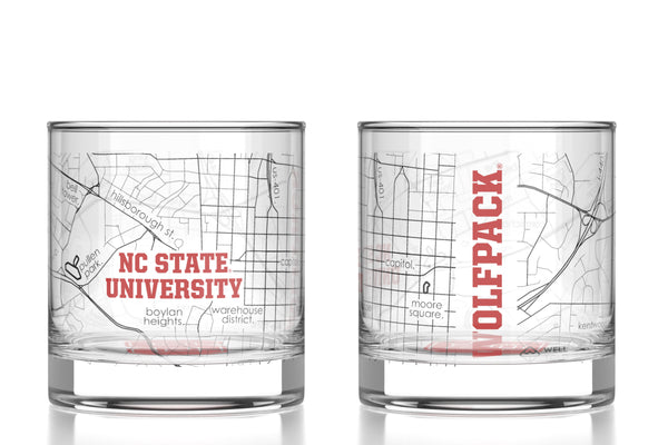 North Carolina State University - NC State Printed Map Rocks Glass Pair