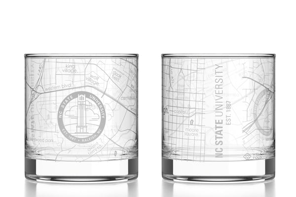 North Carolina State University - NC State Etched Map Rocks Glass Pair