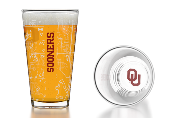 Univ of Oklahoma - Printed Map Pint Glass Pair