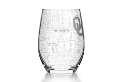 Univ of Oklahoma - Etched Map Stemless Wine Glass