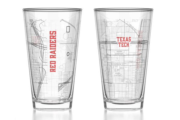 Texas Tech University - Texas Tech Printed Map Pint Glass Pair