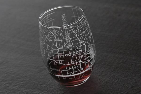 Calgary Canada Map Stemless Wine Glass