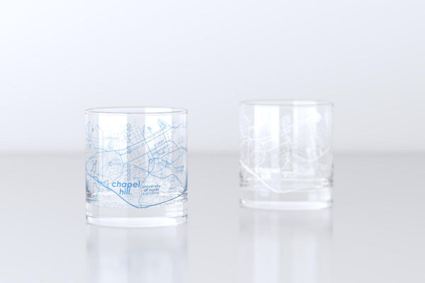 Chapel Hill NC Map Rocks Glass Pair - Blue & White