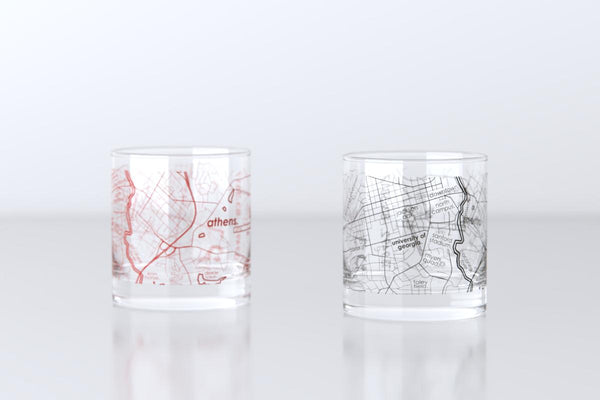 Athens GA Map Rocks Glass Pair - Red & Black