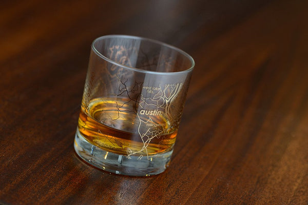 Gold Leaf Austin Map Rocks Glass