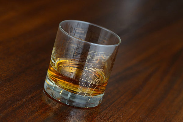 Gold Leaf Baltimore Map Rocks Glass