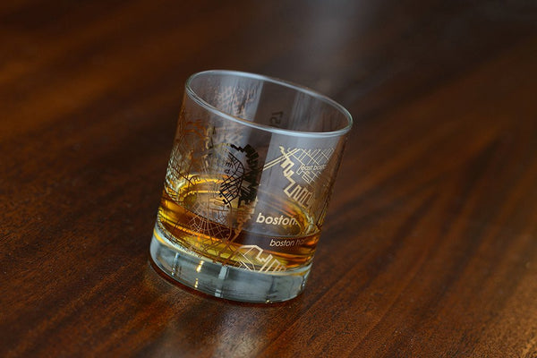 Gold Leaf Boston Map Rocks Glass