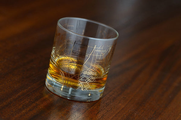 Gold Leaf Dallas Map Rocks Glass