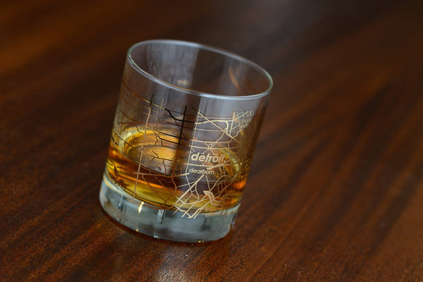 Gold Leaf Detroit Map Rocks Glass