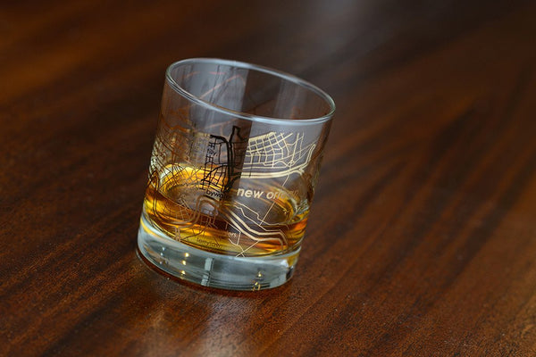 Gold Leaf New Orleans Map Rocks Glass