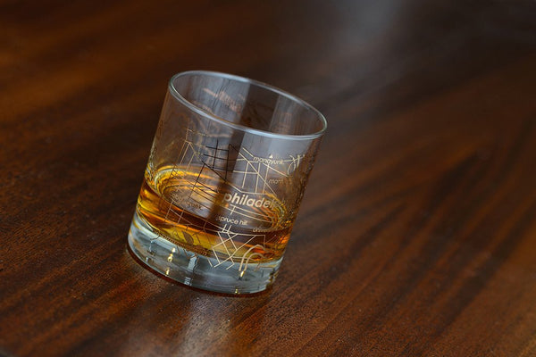 Gold Leaf Philadelphia Map Rocks Glass