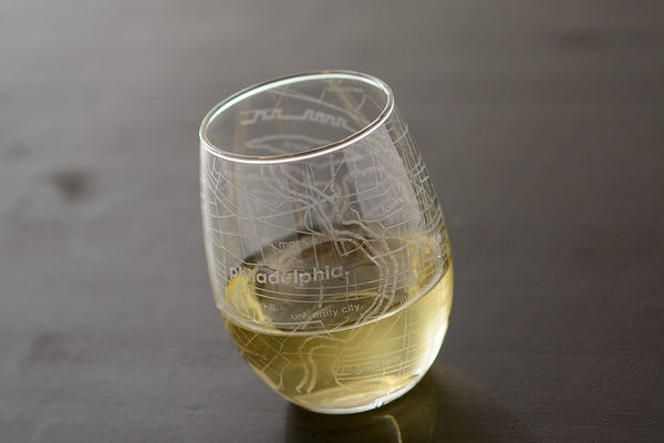 Philadelphia Map Stemless Wine Glass