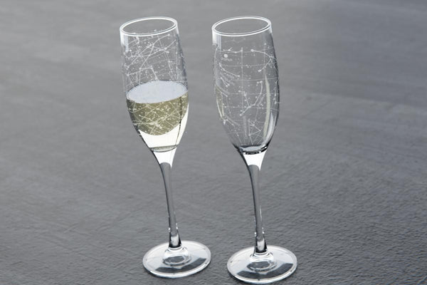 Custom Night Sky Stemmed Champagne Flute Pair