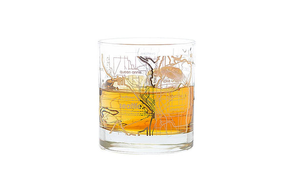 Gold Leaf Seattle Map Rocks Glass