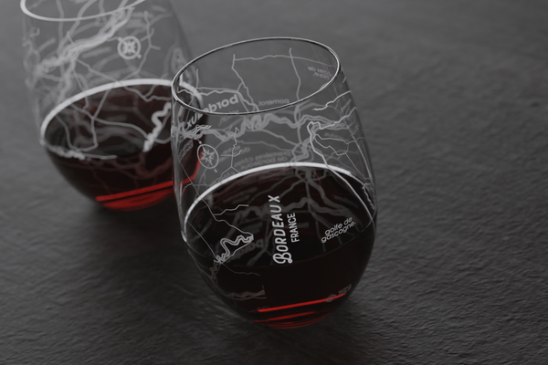Bordeaux Region Map Crystal Stemless Wine Glass