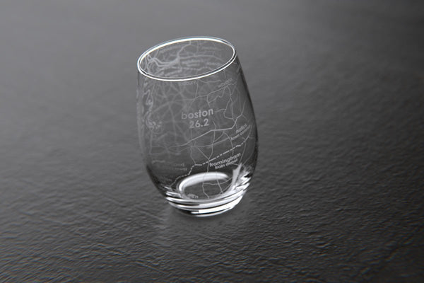Boston 26.2 - Marathon Map Stemless Wine Glass