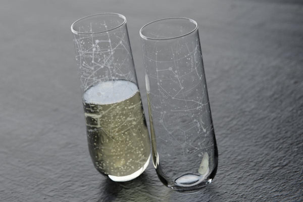 Custom Night Sky Stemless Champagne Flute Pair