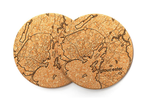 Home Town Map Cork Coaster Pair