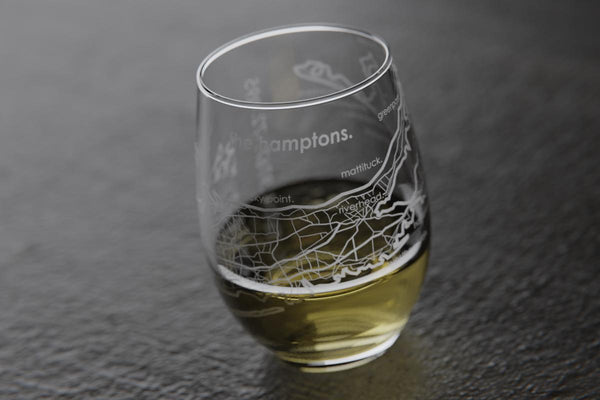 Hamptons NY Map Stemless Wine Glass