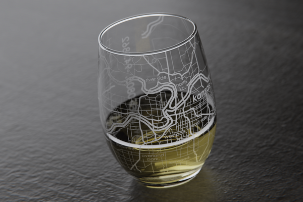Kansas City Map Stemless Wine Glass