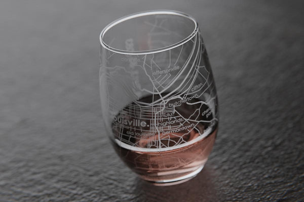 Louisville KY Map Stemless Wine Glass