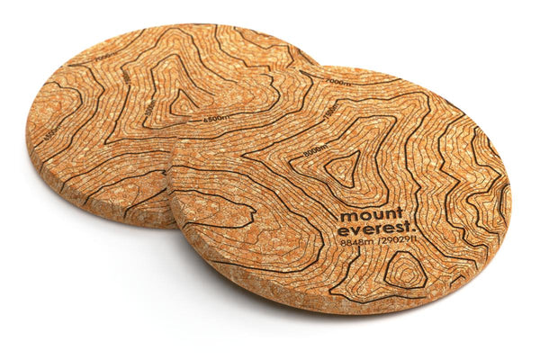 Topography Map Cork Coaster Pair