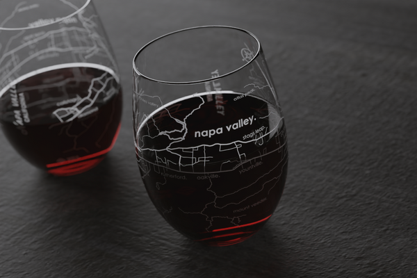 Napa Valley Region Map Crystal Stemless Wine Glass