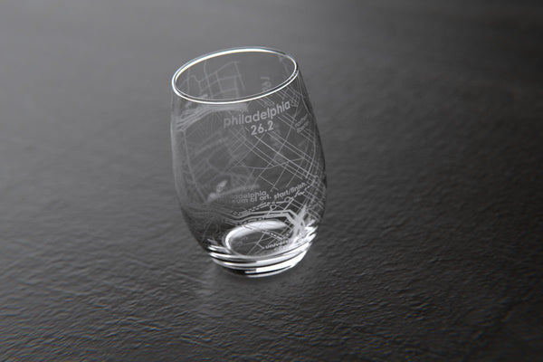Philadelphia 26.2 - Marathon Map Stemless Wine Glass