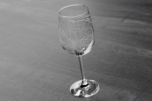 Portland OR Map Wine Glass