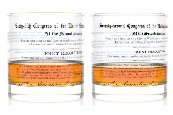 Prohibition Amendment Rocks Glass Pair - 18th and 21st Amendment