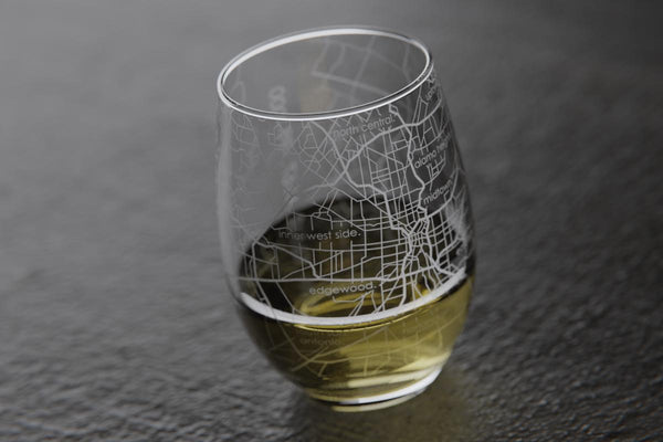 San Antonio TX Map Stemless Wine Glass