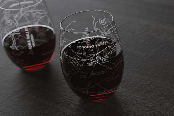 Sonoma Valley Region Map Crystal Stemless Wine Glass