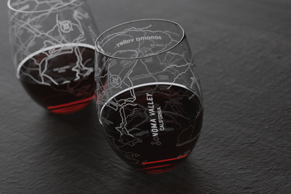 Sonoma Valley Region Map Crystal Stemless Wine Glass