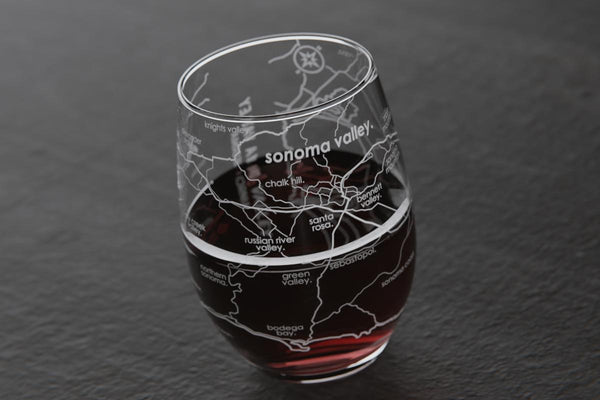 Sonoma Valley Region Map Stemless Wine Glass