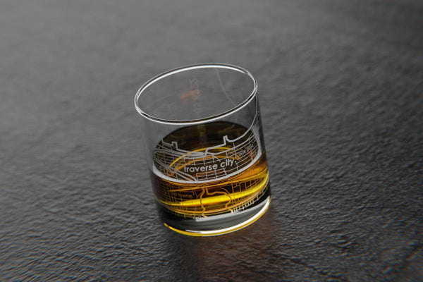 Traverse City Map Rocks Glass