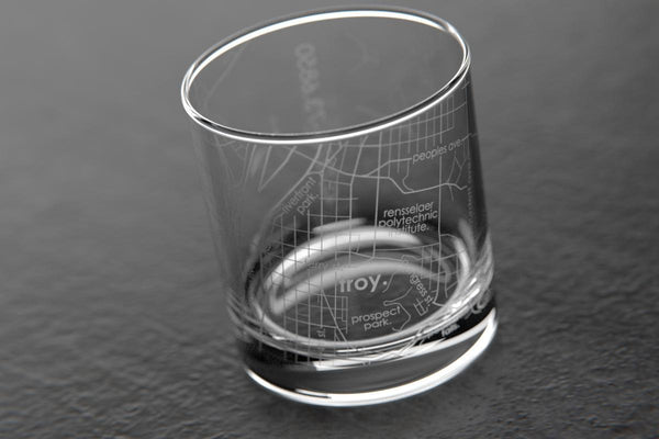 Troy NY Map Rocks Glass