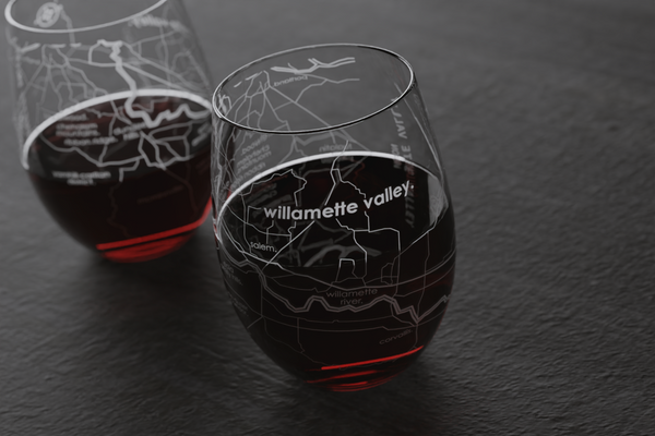 Willamette Valley Region Map Crystal Stemless Wine Glass