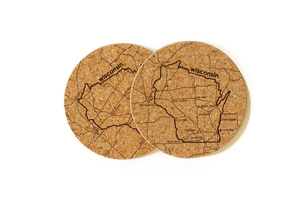 Wisconsin - Cork Coaster Pair