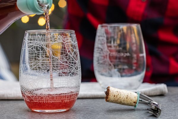 Home Town Map Stemless Wine Glass