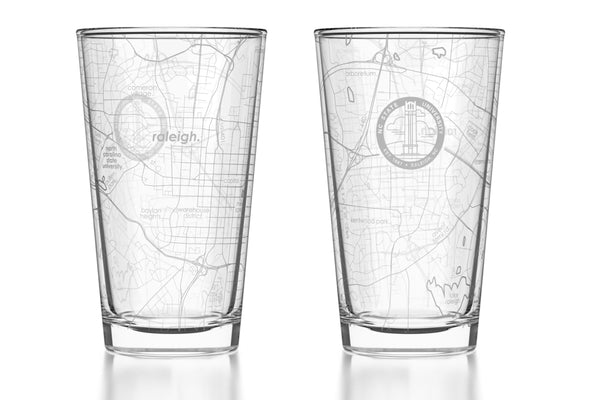 North Carolina State University - NC State Etched Map Pint Glass Pair