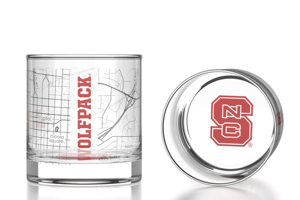 North Carolina State University - NC State Printed Map Rocks Glass Pair