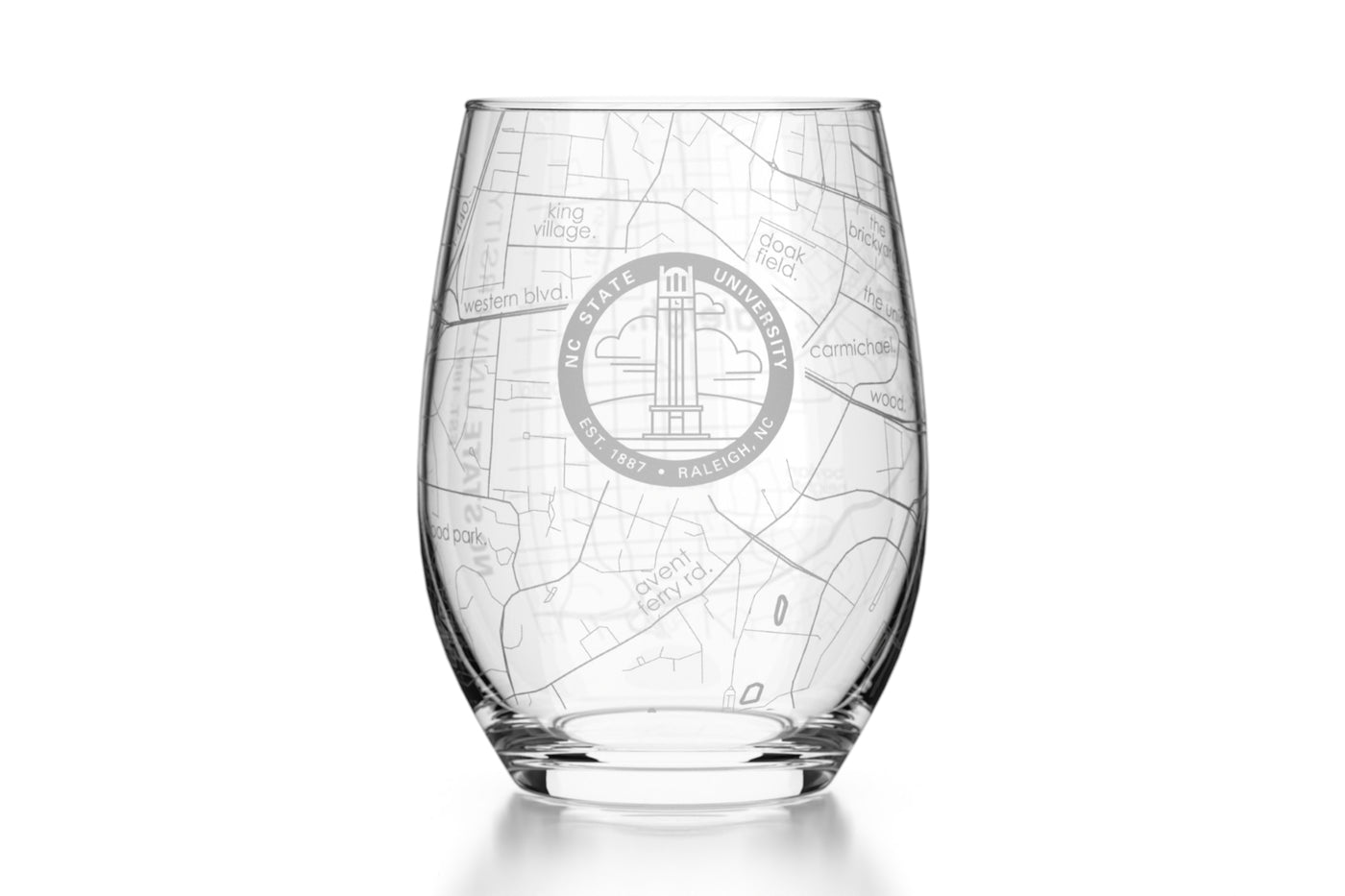 North Carolina State University - Etched Map Stemless Wine Glass