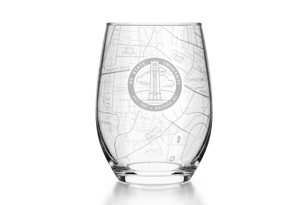 North Carolina State University - Etched Map Stemless Wine Glass