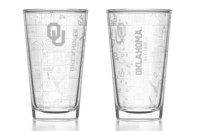 Univ of Oklahoma - Etched Map Pint Glass Pair
