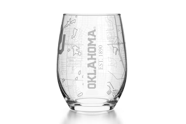 Univ of Oklahoma - Etched Map Stemless Wine Glass