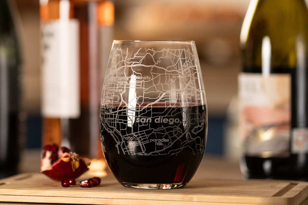 Home Town Map Stemless Wine Glass