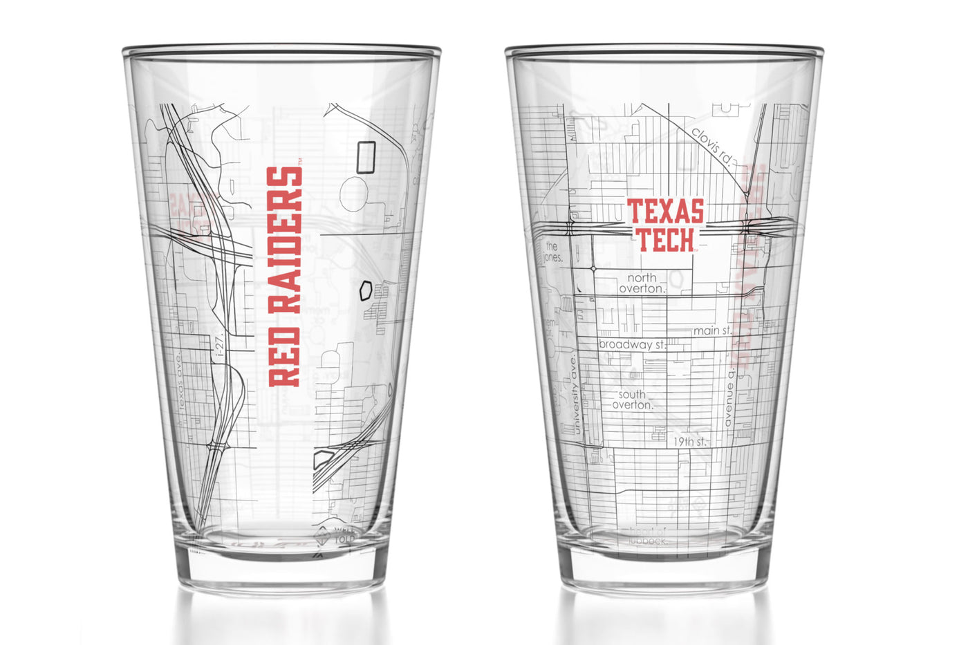 Texas Tech University - Texas Tech Printed Map Pint Glass Pair